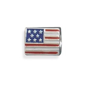 American Flag Story Bead Slide-on Charm Sterling Silver