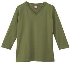 LAT Apparel Womens Jersey V-Neck 3/4 Sleeve T-Shirt, Olive, Large