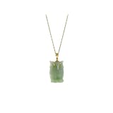 14KY GREEN JADE OWL NECKLACE