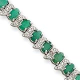 21ss70pICPL. SL160  Sterling Silver Emerald and Diamond Bracelet   7 Inch   Box Clasp