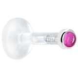 14 Gauge 5/16 Inches Solid 14KT White Gold 2mm Genuine Pink Tourmaline Bioplast Push in Labret