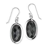 .925 Silver & Faceted Onyx Oval Dangle Earrings