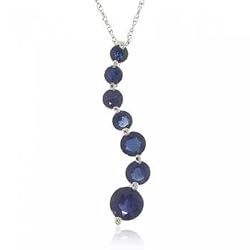 Blue Sapphire Journey Pendant Necklace Solid White Gold 18 Inch