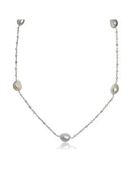 18" 2.5-3mm off pink freshwater cultured pearl and 9-10mm freshwater cultured pearl station necklace.