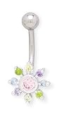 14 Gauge Multicolor CZ Flower Navel Ring