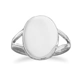 Sterling Silver Oval Engravable Ring with V Band, Sz 5-10