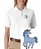 Women's polo shirt with embroidered image of: unicorn