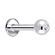 16 Gauge 3/16" 3mm -Solid 14KT White Gold 1.5mm Cubic Zirconia Internally Threaded Tragus