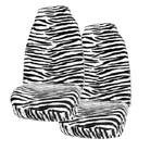 Set of 2 Universal-Fit Animal Print Front Bucket SUV Truck Seat Cover w/ Arm Rest Opening - Zebra