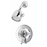 Symmons Deluxe Temptrol pressure balancing mixing valve with whiteinsert handle, integral volume control and super shower head DS-96-1-231-LPO-STN