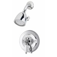 Symmons Deluxe Temptrol pressure balancing mixing valve with whiteinsert handle, integral volume control and super shower head DS-96-1-231-LPO-STN