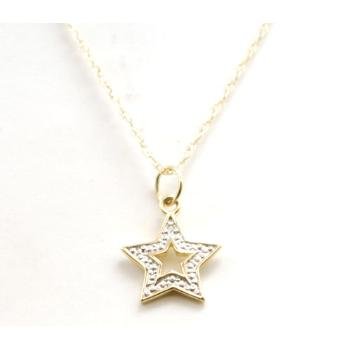 9ct Yellow Gold Small Star Shaped Pendant With Diamond Chips on an 18 FINE Gold Chain