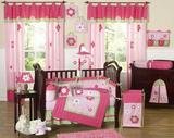 Pink and Green Flower Collection Baby Bedding 9pc Crib Set