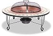 Decorative ceramic tile outdoor fireplace with copper bowl