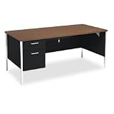 34000 Series Metal L Workstation Left Pedestal Desk, Walnut/Black, 66x30