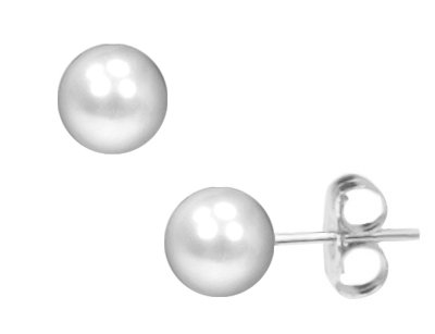Gold Button Ball 3mm Stud Earrings in 14K White Gold