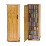 Leslie Dame Enterprises CDR500 - Spinning Multmedia Storage Cabinet with Doors - Natural Oak