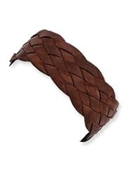 Sterling Silver Wide Brown Leather Bracelet QG1816-7"