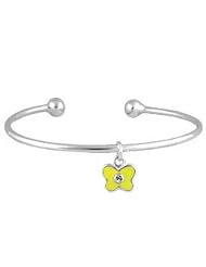 Kids Silver April Birthstone Butterfly Charm Torque Bangle For Girls