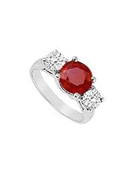 Three Stone Ruby and Diamond Ring 14K White Gold - 3.00 CT TGW