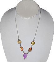 Silver Necklace for Women Colorful Shells Yellow, Pink & Orange 17 inches (ngnklc106)