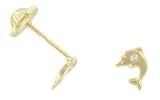 Les Trésors de Nadège - Boucles dOreilles Dauphins Zirconium 1 Vissees - Or Jaune 750/000 18K