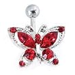 Stainless Steel Belly Ring with Red CZ - Butterfly