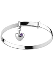 Kids Silver Adjustable February Birthstone Heart Charm Bangle Bracelet