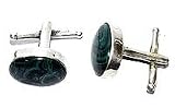 Set of Cufflinks Pair Men Sterling Silver Melachite Gemstone