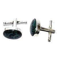 Set of Cufflinks Pair Men Sterling Silver Melachite Gemstone by 