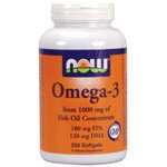 NOW Foods, Omega-3 from 1000 mg of Fish Oil Concentrate - 200 Softgels