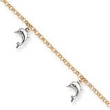14k Two-tone Gold Adjustable Hollow Dolphins Anklet