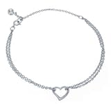 Sterling Silver Heart Adjustable Anklet-Bracelet with Crystal Accent