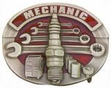 MECHANIC - Spark Plug and Wrenches PEWTER BELT BUCKLE