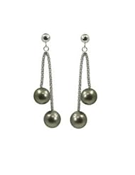 8-9mm, 9-10mm Sterling silver Tahitian cultured pearl drop earrings.