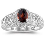 0.44 Cts Diamond & 0.95 Cts Garnet Ring in 14K White Gold