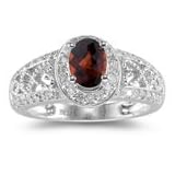 0.44 Cts Diamond and 0.95 Cts Garnet Ring in 14K White Gold