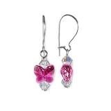 Fuschia Swarovski Crystal Pink Butterfly Sterling Silver Earrings
