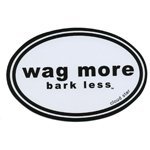 Wag More Bark Less BUMPER STICKER, White background with Black Font