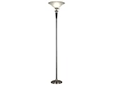 IMAGE OF Kenroy Home Hayden 72 Inch Torchiere In Tobacco Brushed Steel Finish With A Cream Glass Shade