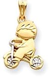 Baby with Tricycle Charm, Yellow Gold/Rhodium