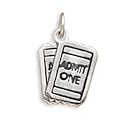 Sterling Silver Charm .75 inch tall ADMIT ONE Movie Tickets