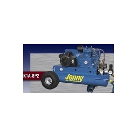 Jenny Single Stage Wheeled Portable Electric Motor Air Compressors:1 PH, Pump K, 2HP, Tank 8 GAL