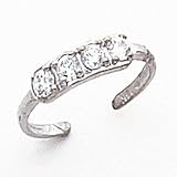 14k White Gold CZ 4 Stone Toe Ring