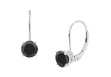 14K White Gold : Round Black Diamond Stud Earrings 1.00 CT. TW