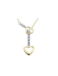 10K Yellow Gold 0.05 CT TDW Round Accent Diamond Heart Necklace with Chain (H-I, I1-I2)
