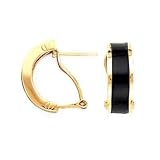 14k Gold & Inlayed Black Onyx Thin Half-Hoop Earrings