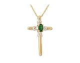Emerald and Diamond Cross Pendant 10kt Yellow Gold