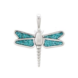 Southwestern Dragonfly Pendant in Sterling Silver with Turquoise Chip Inlay, #7899