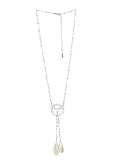 Adjustable Length Lariat Style Necklace with Faux Mother of Pearl Accents